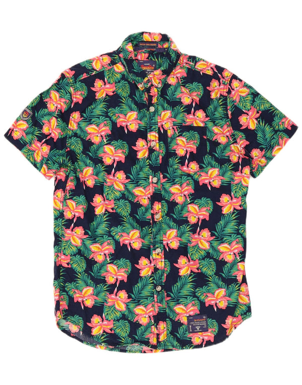Cămașă cu mânecă scurtă pentru bărbați Superdry, albastru bleumarin, bumbac floral hawaian