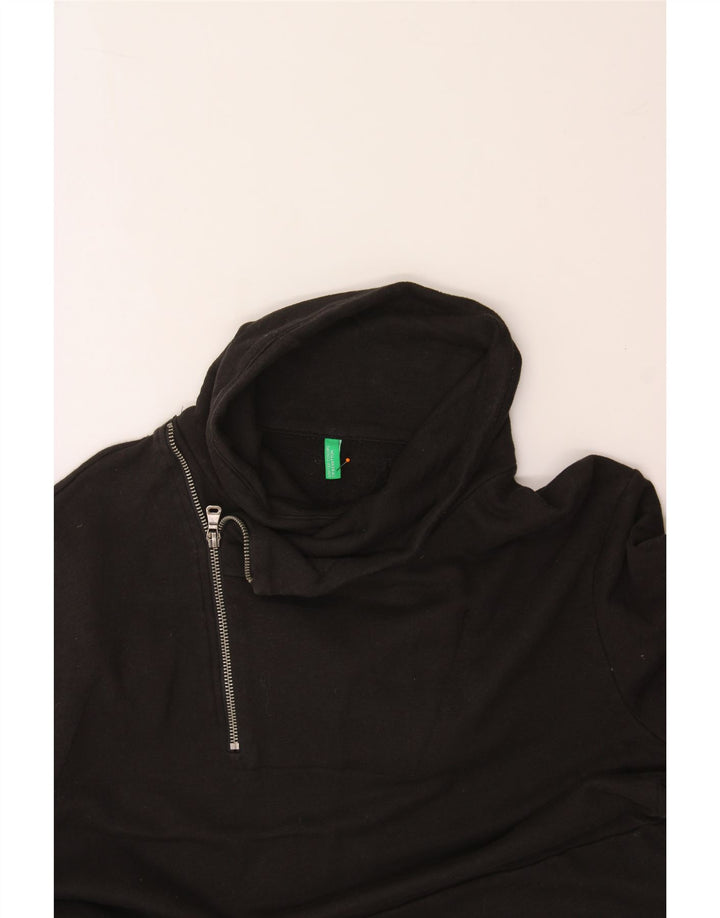 BENETTON Mens Zip Neck Sweatshirt Jumper XL Black Cotton Vintage Benetton and Second-Hand Benetton from Messina Hembry 