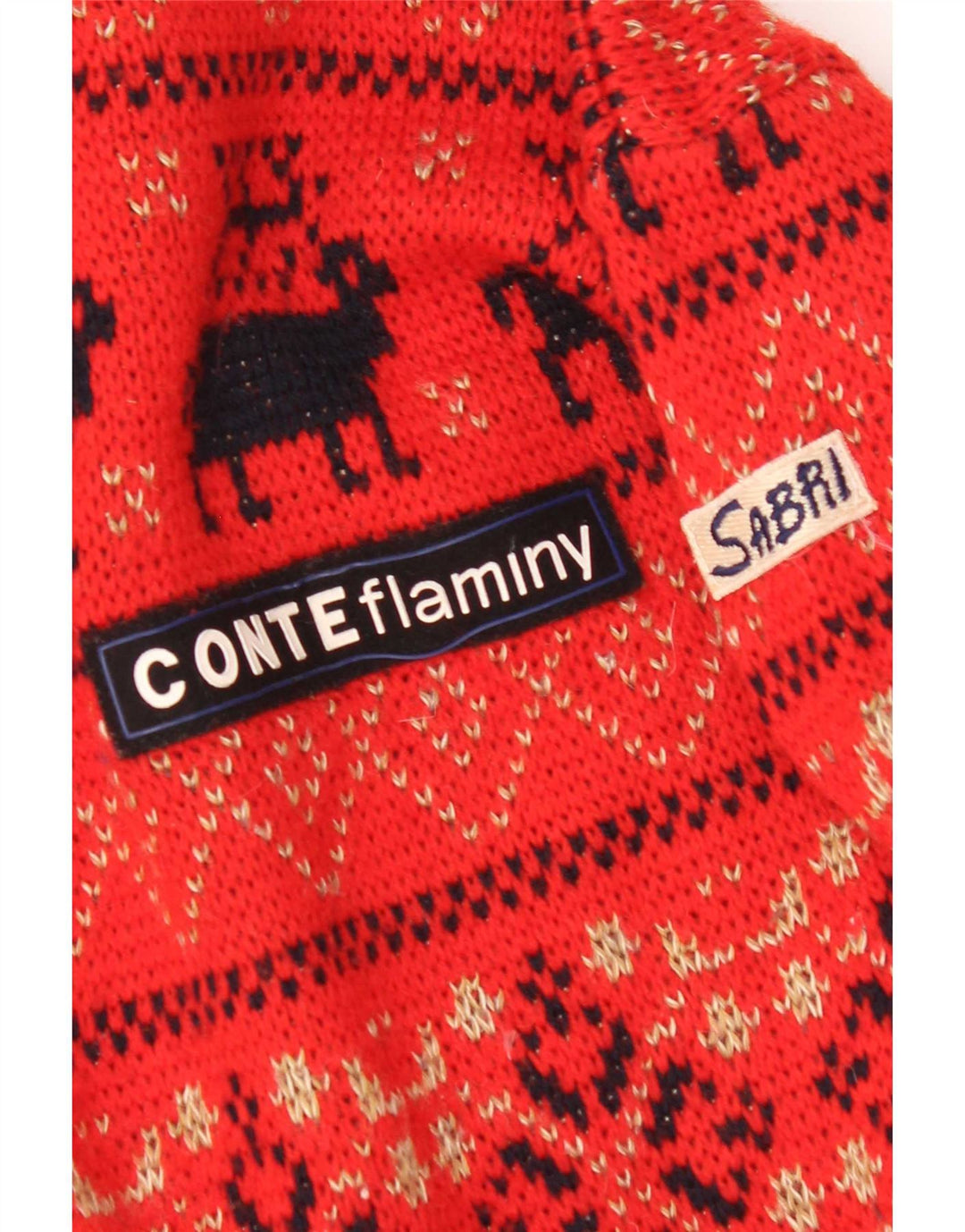 Pulover vintage pentru bărbați cu gât roșu, lână Fair Isle, mare