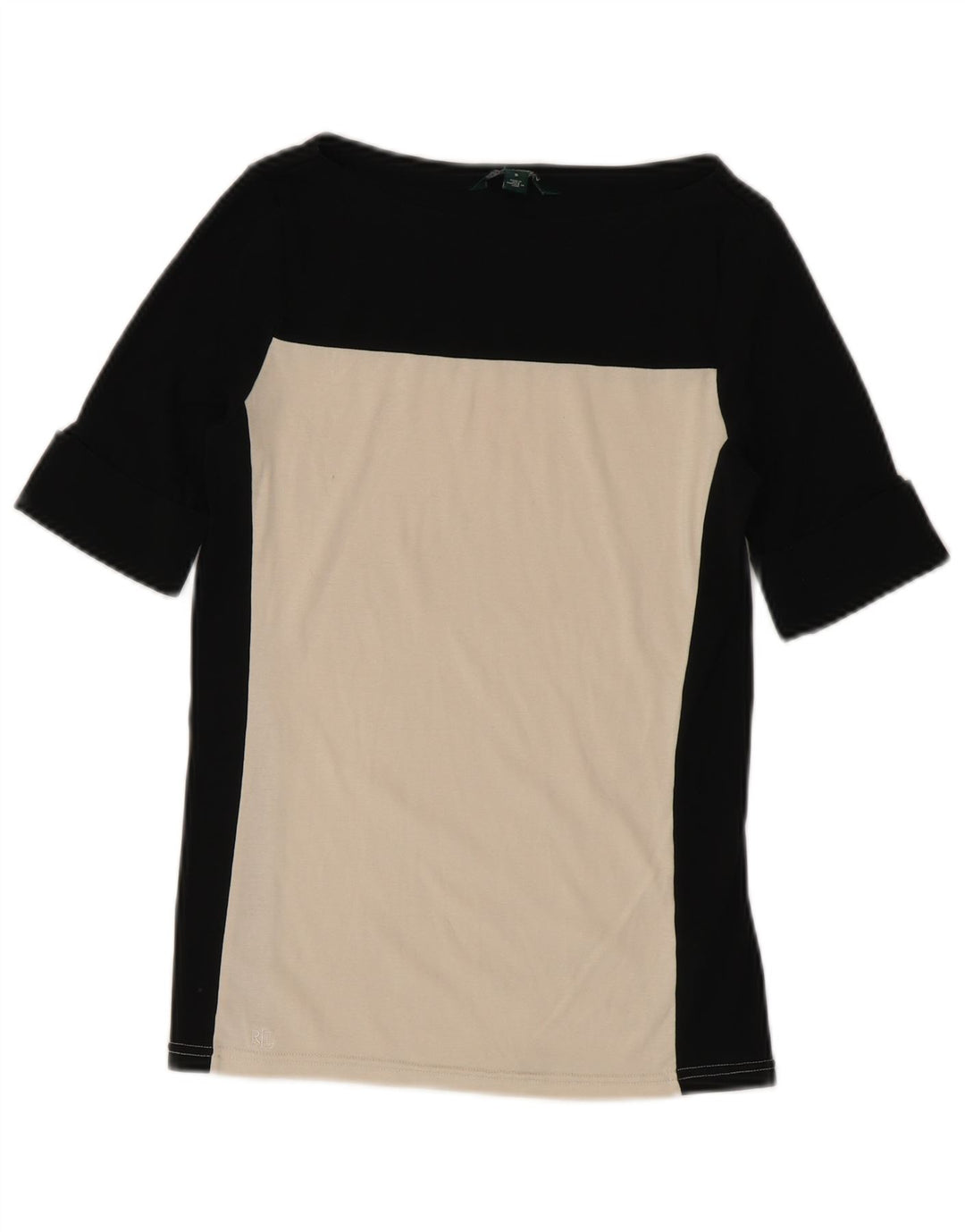 Tricou pentru femei RALPH LAUREN Top UK 10 mic, negru, color block, bumbac