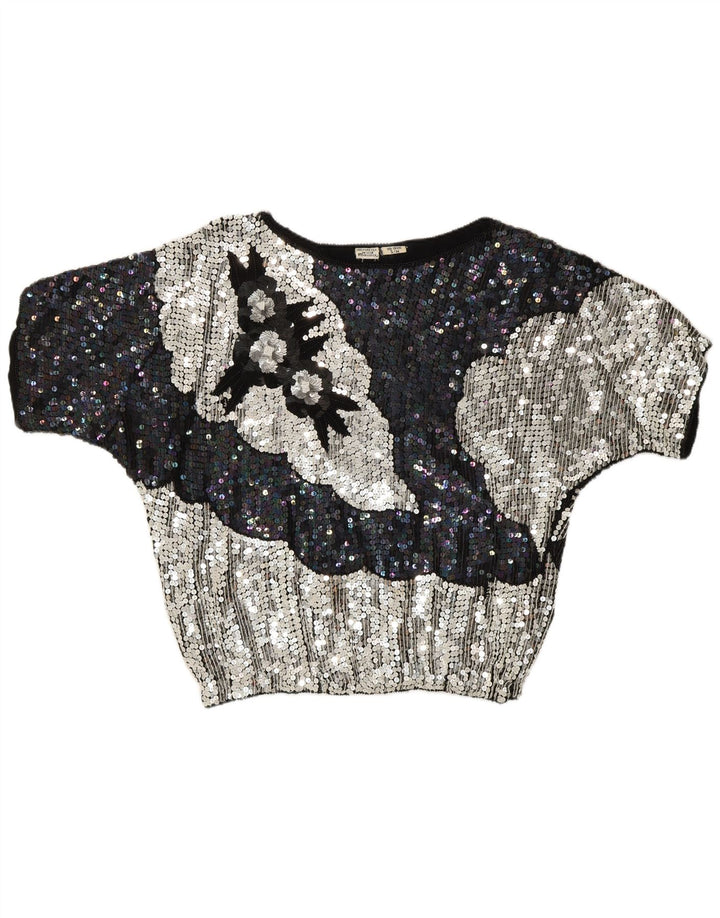 Bluză de seară vintage cu paiete pentru femei UK 10 Mic Multicolor