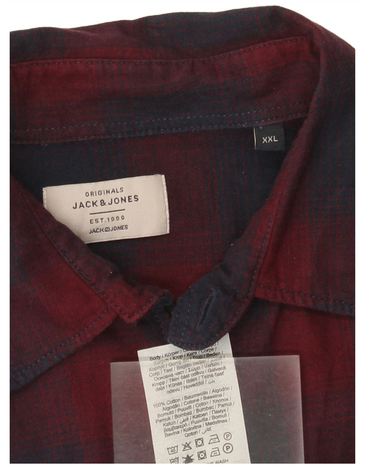 Cămașă Jack & Jones pentru bărbați din flanel 2XL, bumbac roșu cu carouri