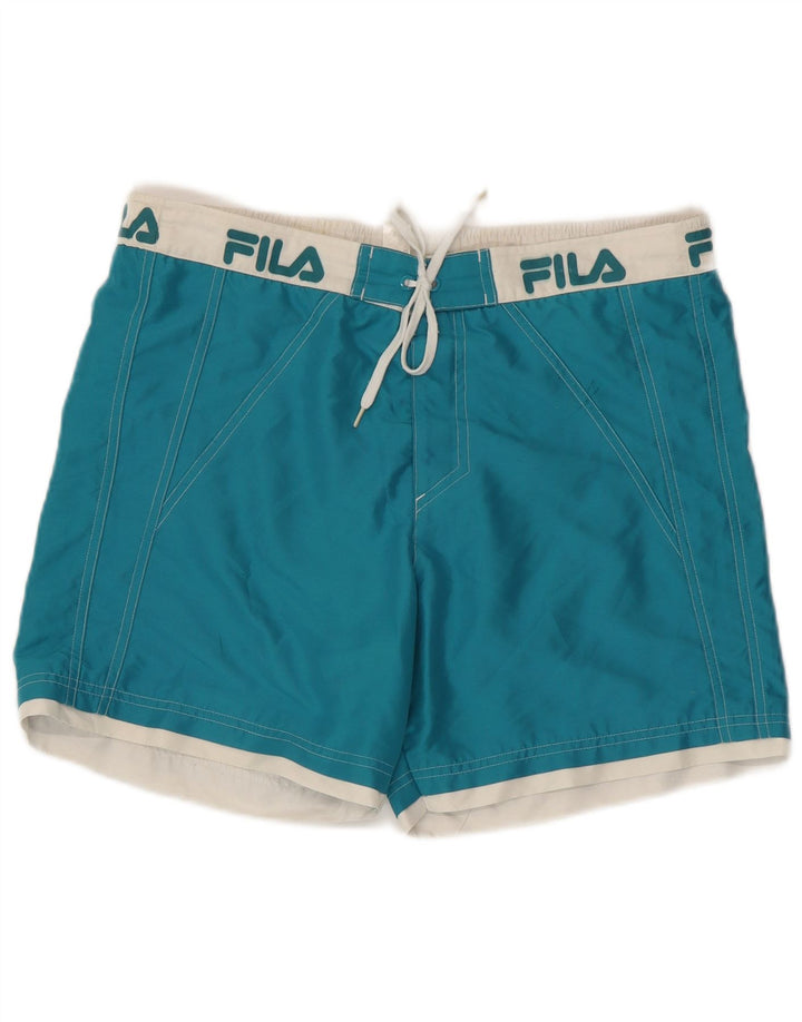 Pantaloni scurți de înot cu grafică Fila pentru bărbați, albastru mediu, poliester color bloc