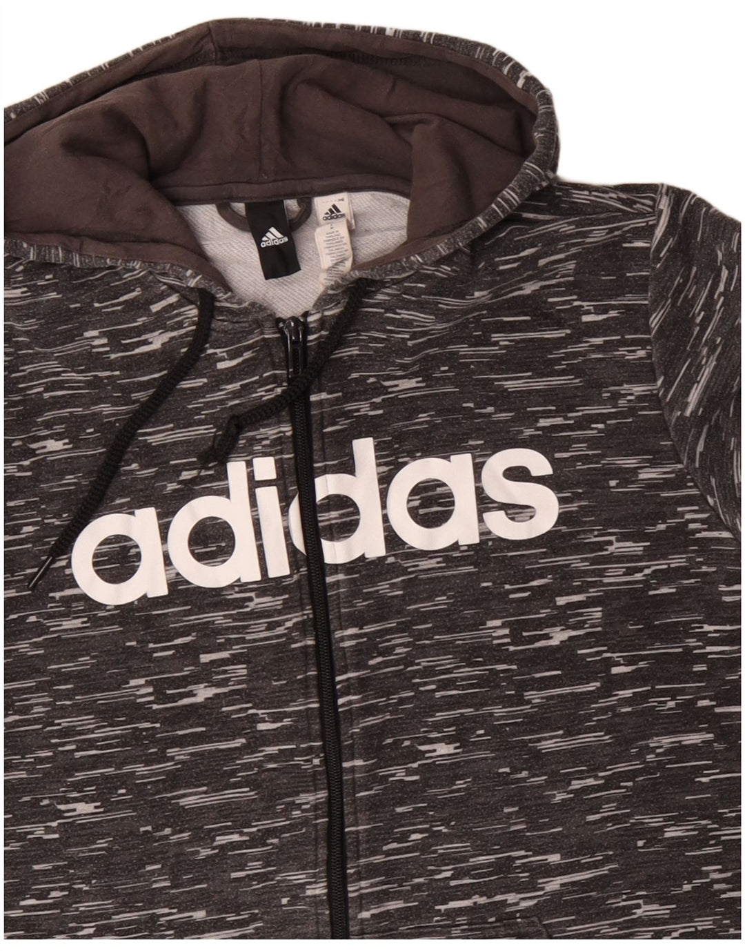 Pulover ADIDAS pentru bărbați, cu capota, cu fermoar, din bumbac cu pete, gri mediu