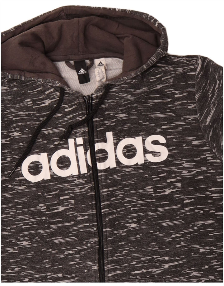 Pulover ADIDAS pentru bărbați, cu capota, cu fermoar, din bumbac cu pete, gri mediu