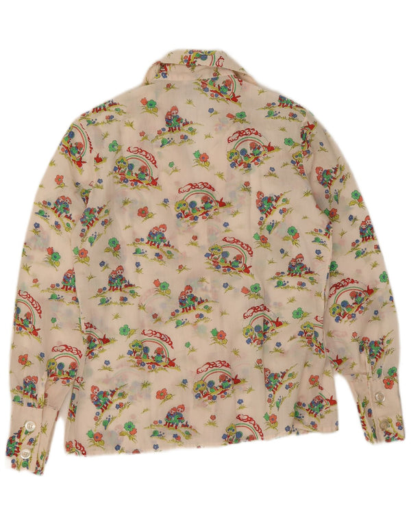 Cămașă cu grafică vintage pentru femei UK 14 Medium White Floral Bumbac