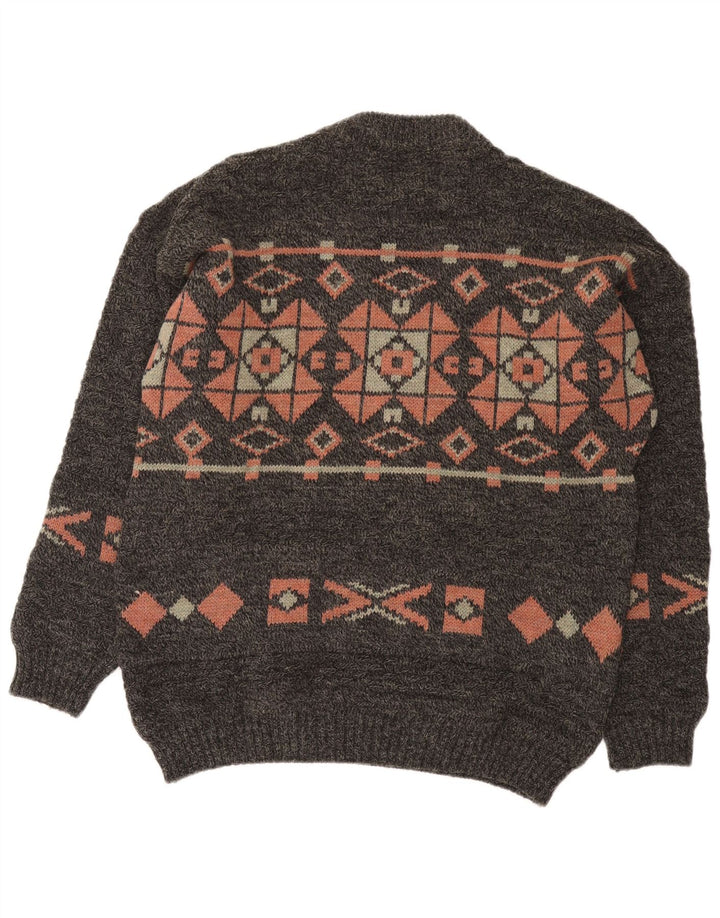 Pulover vintage pentru bărbați cu gâtul turnat, mare, gri Fair Isle