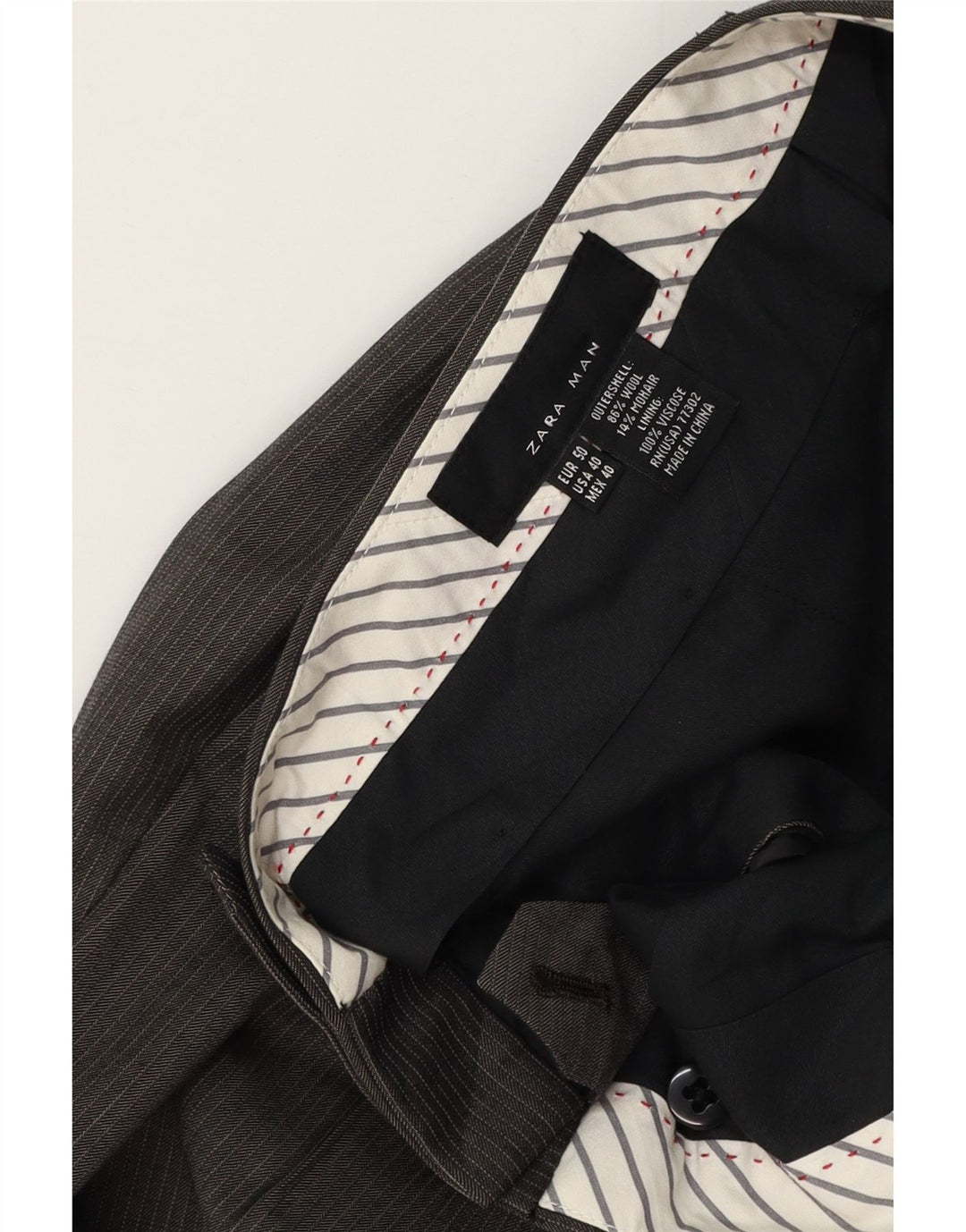 Pantaloni drepți ZARA pentru bărbați L32 L35 Lână cu dungi gri