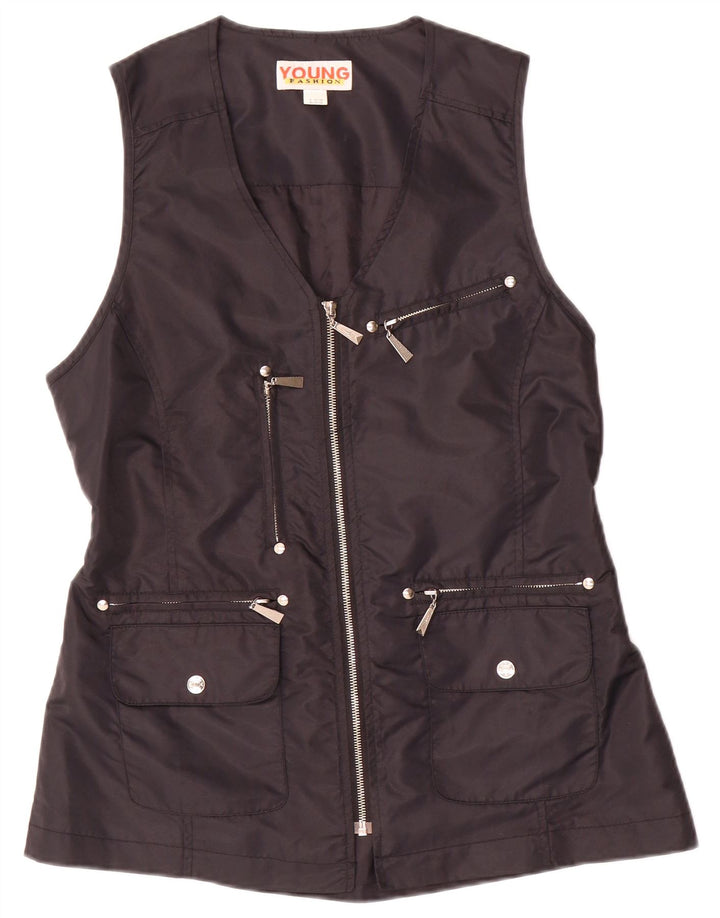 VINTAGE Gilet utilitar pentru femei UK 10/12 Poliamidă neagră medie
