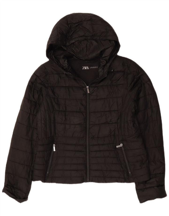 Jachetă căptușită cu glugă pentru femei Zara UK 18 XL Poliester negru