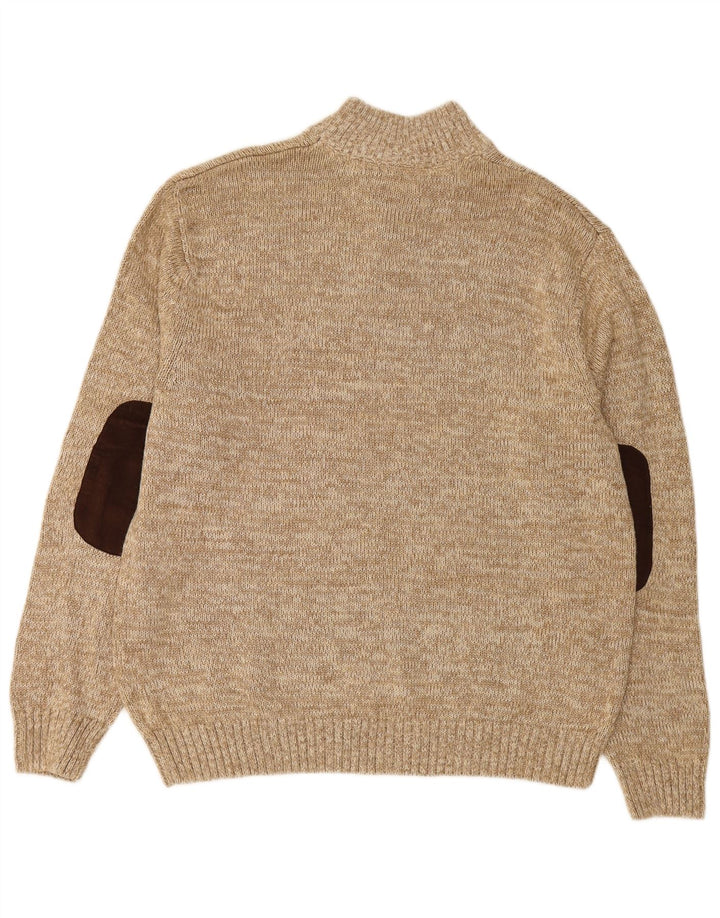 CHAPS Mens Button Neck Jumper Sweater 2XL Beige Colourblock Cotton