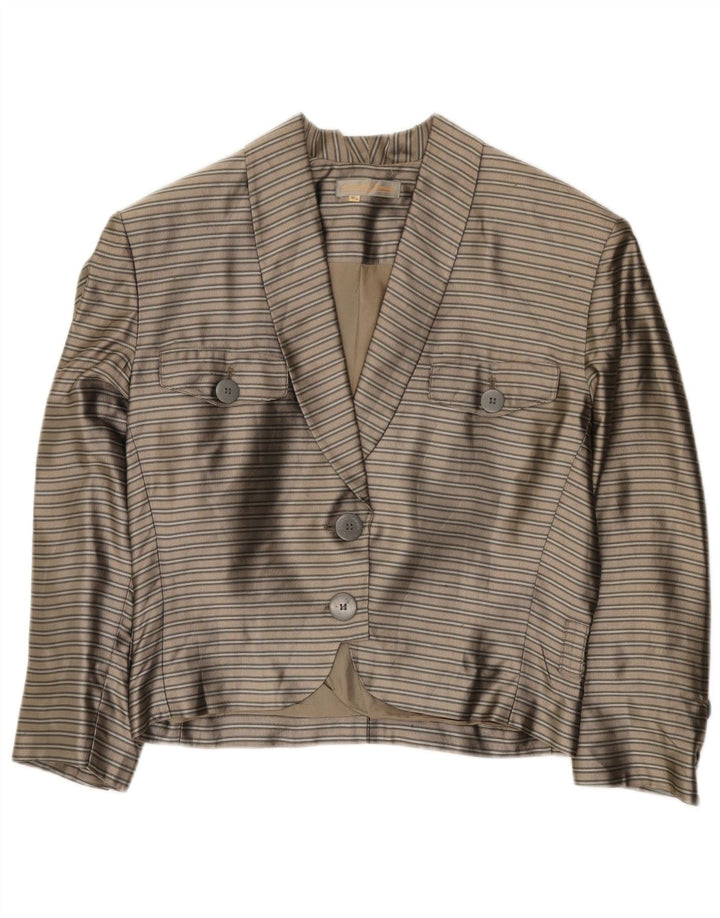 Vintage Womens Crop 2 Button Blazer Jacket EU 38 Medium Grey Striped Silk