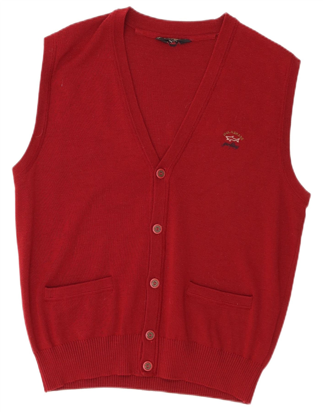 Pulover cardigan fără mâneci pentru bărbați Paul & Shark, lână burgundă medie