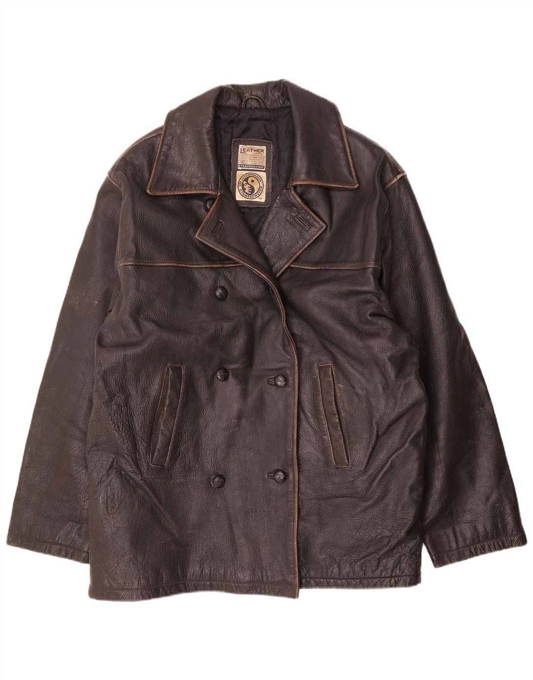 Jachetă de piele vintage pentru femei la dublu piept UK 20 2XL maro