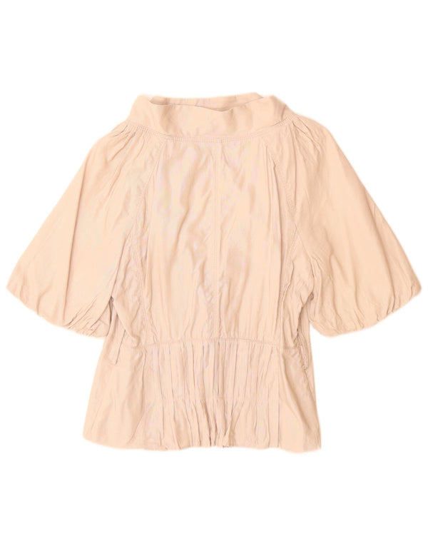 Jachetă pentru femei Zara cu mânecă scurtă, UK 16, bumbac cu dungi mari, bej