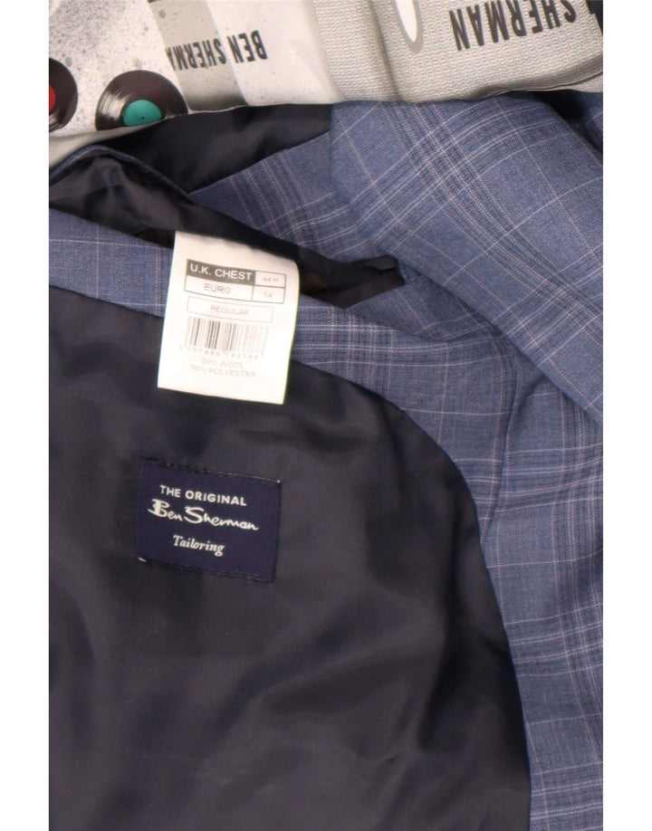 Jachetă blazer pentru bărbați Ben Sherman, cu 2 nasturi, UK 44 2XL, lână cu check albastru