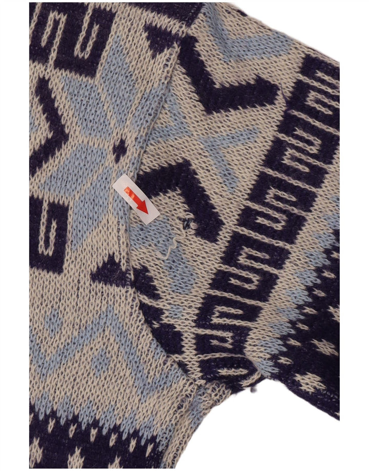 Pulover vintage pentru bărbați cu gât roșu, mijlociu, bleumarin, geometric