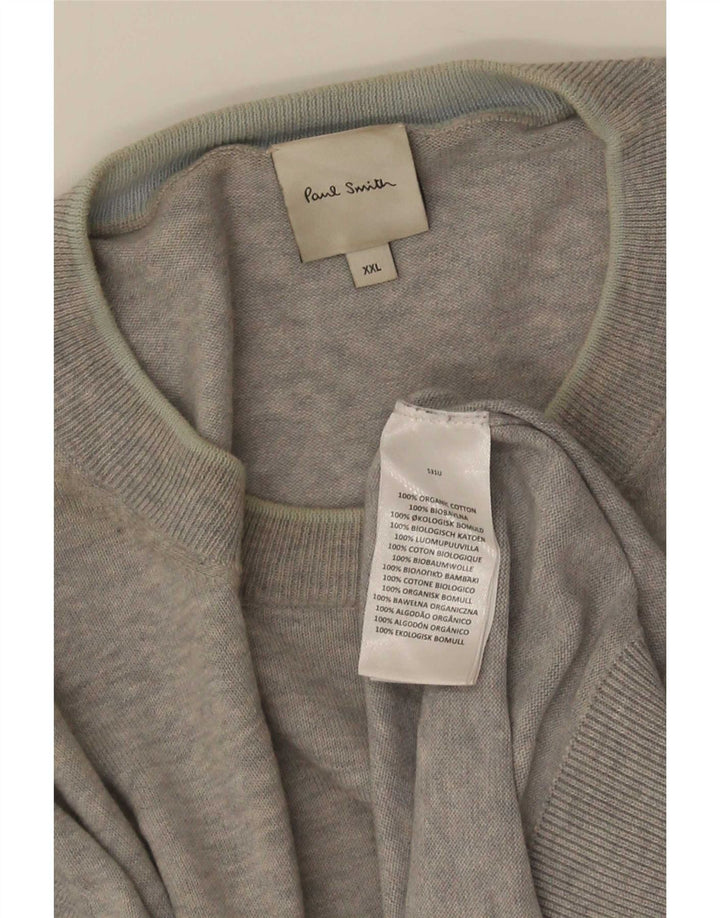 Pulover Paul Smith pentru bărbați cu gât roșu, bumbac gri 2XL