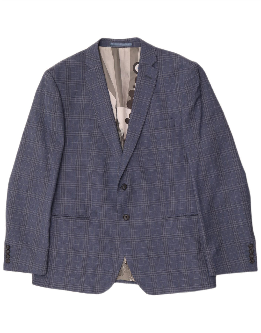 Jachetă blazer pentru bărbați Ben Sherman, cu 2 nasturi, UK 44 2XL, lână cu check albastru