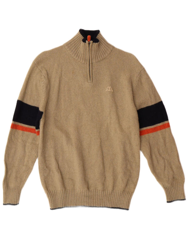 Kappa Womens Zip Neck Jumper Sweater Medium Beige Striped Wool Classic