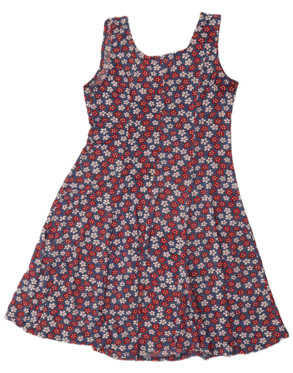 Rochie A-Line Fără mâneci de epocă pentru femei UK 14 Medium Blue Floral Poliester