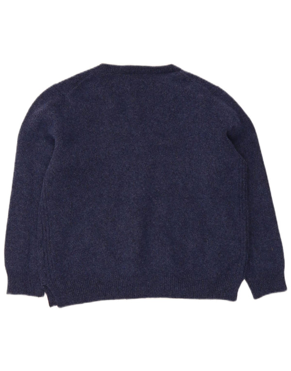 Pulover cu decolteu în V Polo Ralph Lauren pentru femei UK 14 Lână mare albastru bleumarin