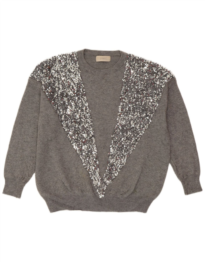 COAST Pulover pentru damă cu decolteu triplu UK 14 mare, gri, viscoză