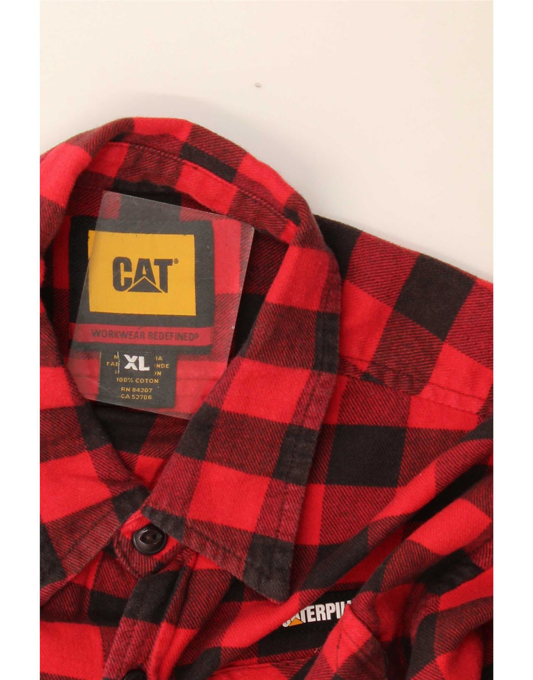 Cămașă de flanel pentru bărbați Caterpillar XL, bumbac vichy roșu
