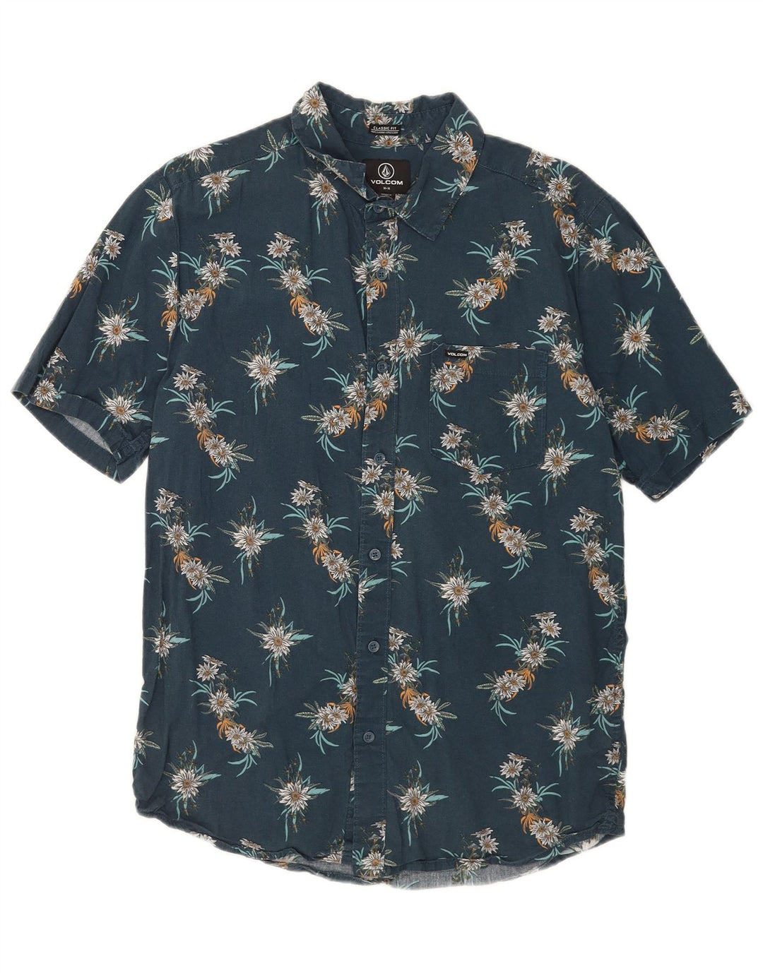 Cămașă pentru bărbați Volcom cu mânecă scurtă, cu ajustare clasică, din bumbac floral, albastru mediu