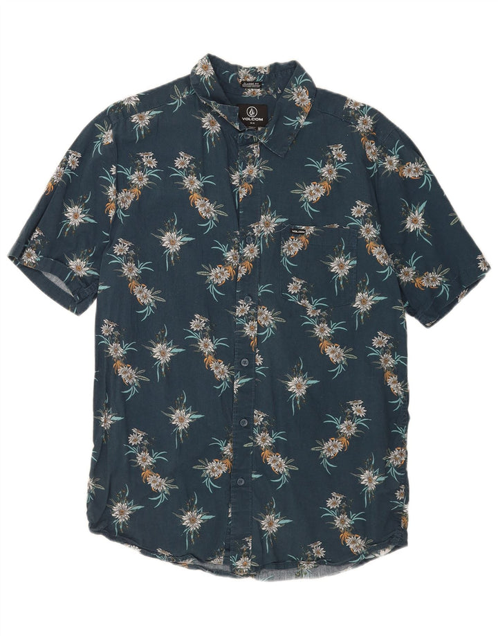 Cămașă pentru bărbați Volcom cu mânecă scurtă, cu ajustare clasică, din bumbac floral, albastru mediu