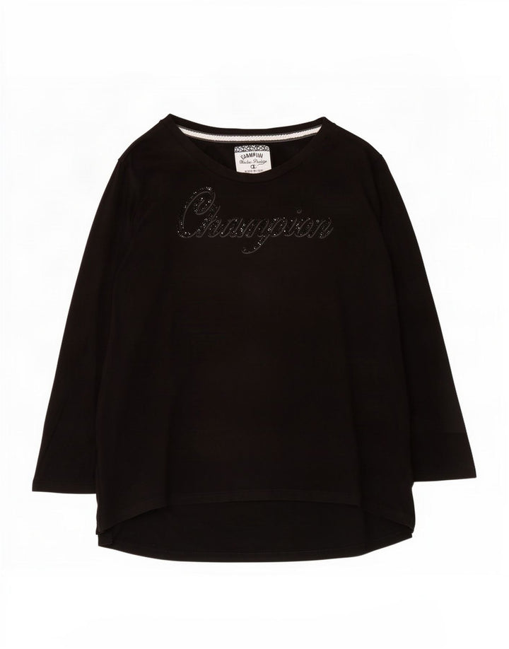 Top cu grafic pentru femei Champion cu mânecă lungă UK 18 XL negru