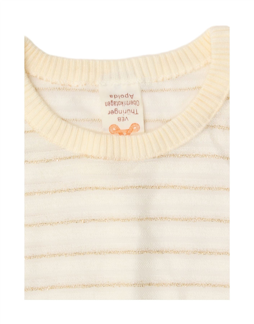 Pulover vintage pentru femei cu decolteu rotund EU 42 mare cu dungi albe