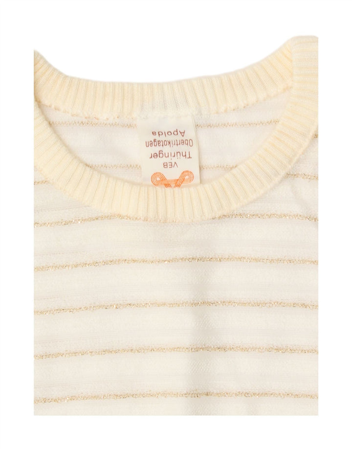 Pulover vintage pentru femei cu decolteu rotund EU 42 mare cu dungi albe