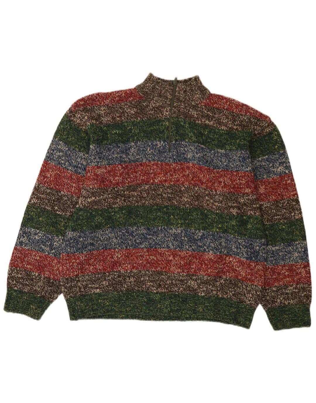 Pulover vintage pentru bărbați, cu fermoar, cu gât, IT 52, cu dungi mari, multicolore