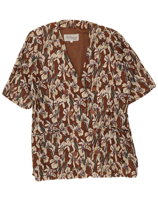 Jachetă blazer cu mânecă scurtă pentru femei Les Copains UK 16 mare, maro, floral