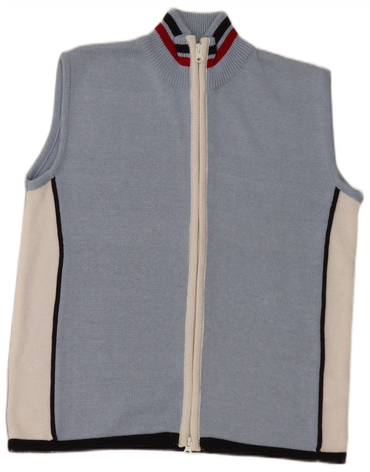 Pulover cardigan fără mâneci pentru femei VINTAGE UK 16, mare, albastru