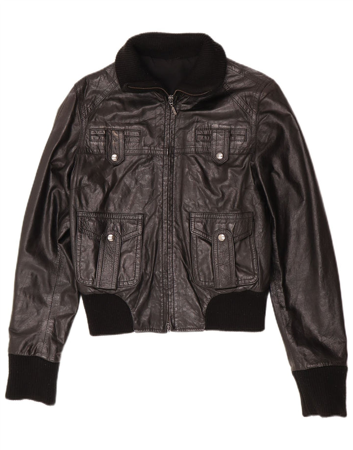 Bomber din piele vintage pentru femei IT 44 Medium Black Leather