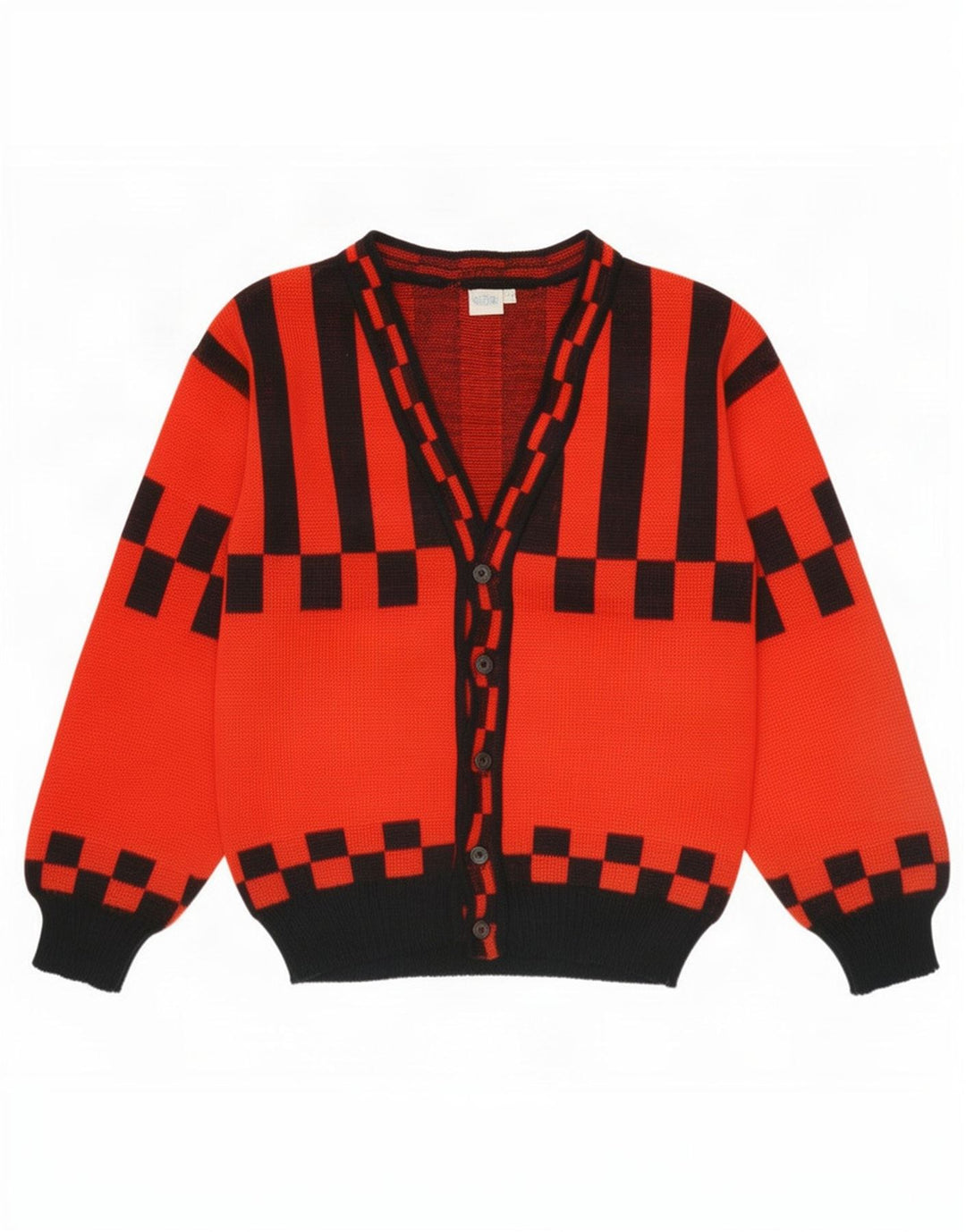 Pulover Cardigan Vintage pentru Damă EU 40 Roșu Mediu Geometric