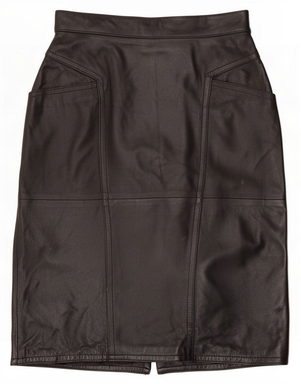 Fusta din piele vintage pentru femei cu talie înaltă UK 14 Medium W27 Negru
