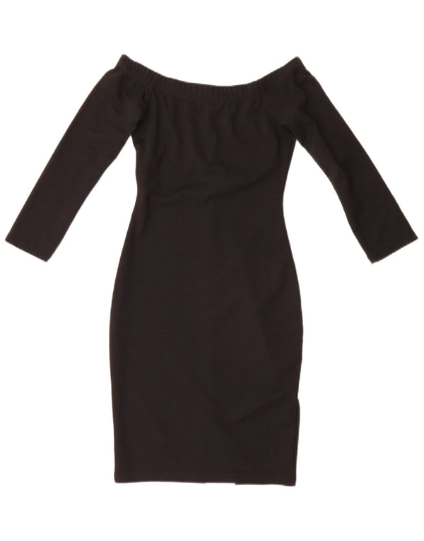 Rochie Zara femei Trafaluc cu mânecă lungă, cu umăr dezactivat, UK 8 Mic Negru