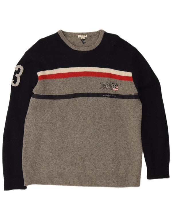 U.S. Polo Assn. Pulover cu decolteu cu grafică pentru bărbați, 4XL, gri Colorblock