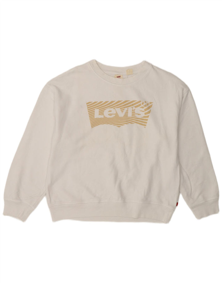 Levi's Pulover supradimensionat cu grafic pentru femei UK 14 Bumbac alb mediu