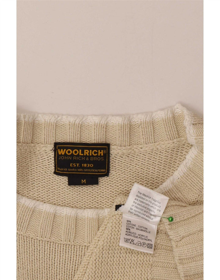 Pulover Woolrich pentru bărbați, cu grafică, cu gât de barcă, în dungi alb mediu