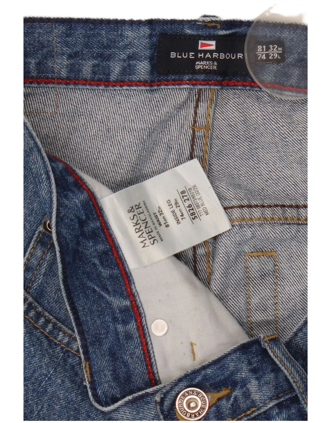 Blugi drepti pentru bărbați Marks & Spencer Blue Harbour W32 L29 Bumbac albastru