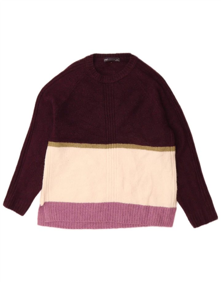 Pulover pentru femei Marks & Spencer cu decolteu triplu UK 14 Medium Purpuriu cu dungi