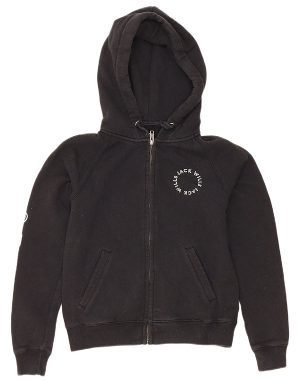 Jack Wills Pulover cu capota cu fermoar cu grafic pentru femei UK 8 Bumbac negru mic