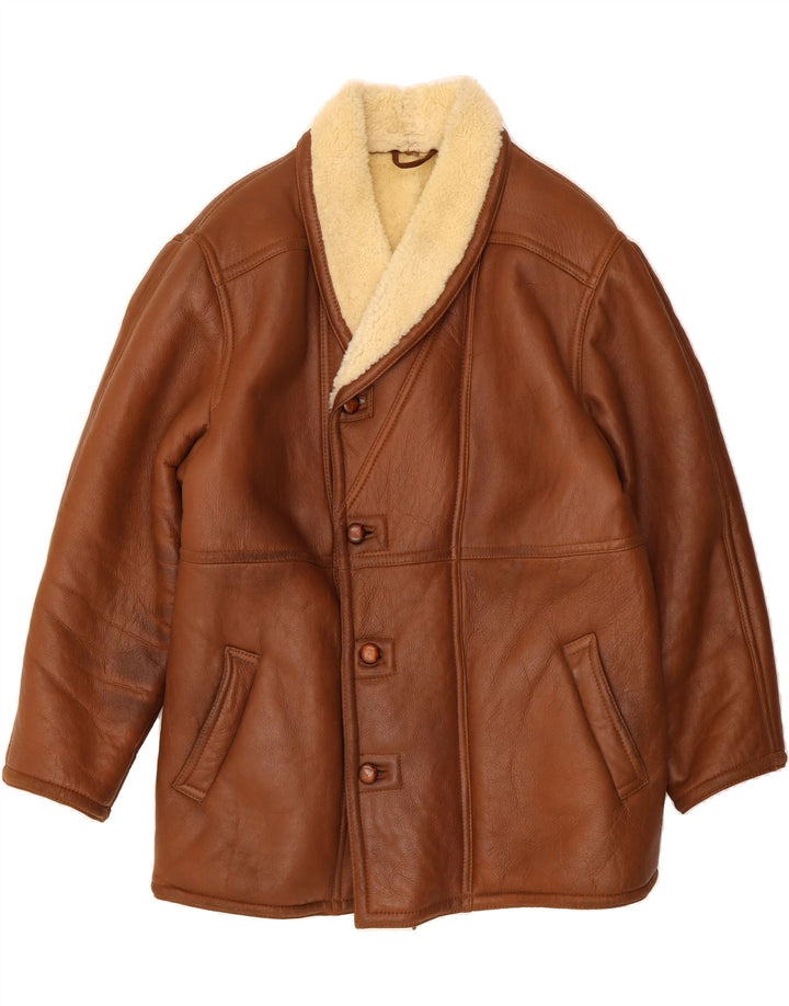 Jachetă din shearling pentru bărbați VINTAGE IT 52 XL maro din shearling