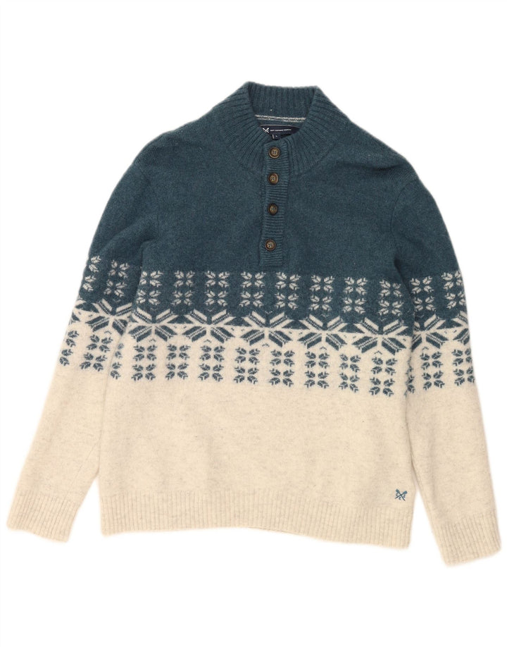 CREW CLOTHING Pulover pentru bărbați cu gât cu nasturi Pulover mare albastru Fair Isle