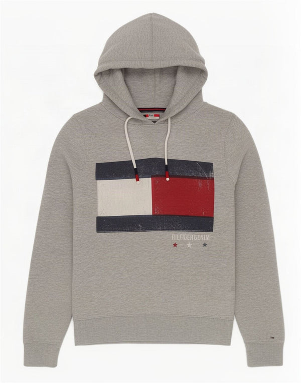 Pulover cu capota cu grafic Tommy Hilfiger pentru femei UK 14 Medium Gri Pete