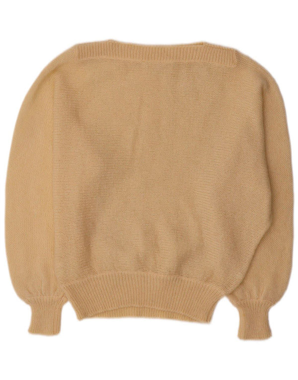 Pulover vintage pentru femei cu gât de barcă UK 14 mare, bej, mohair